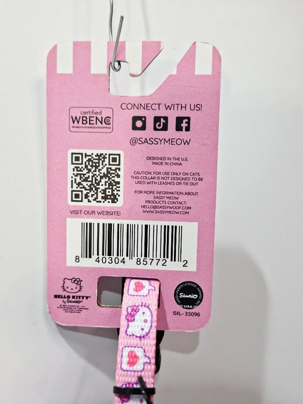 Sassy Meow, Hello Kitty Cat Collar, Pink, SM, NEW